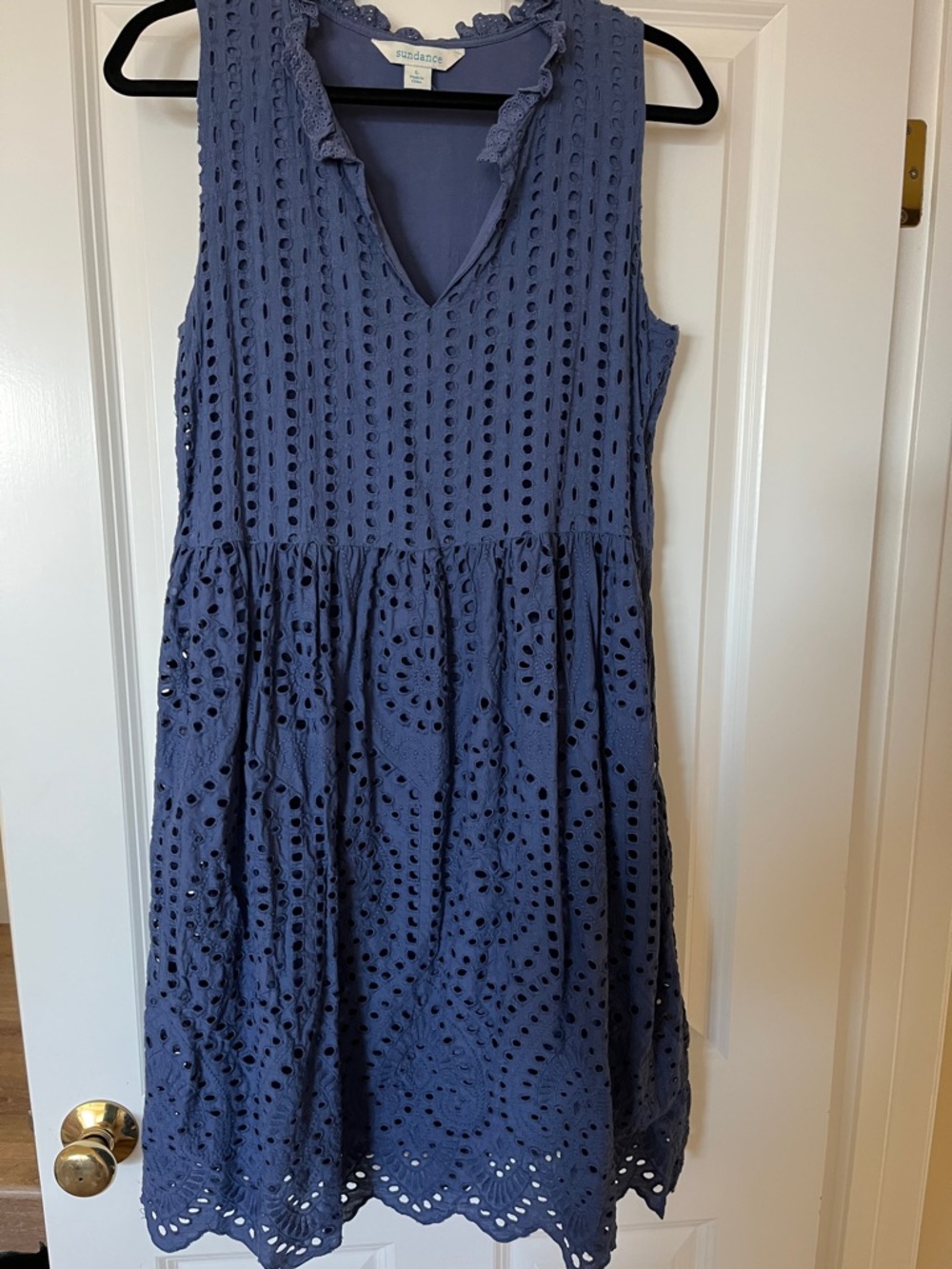 Sundance Navy Eyelet Sleeveless V-Neck Midi Dress